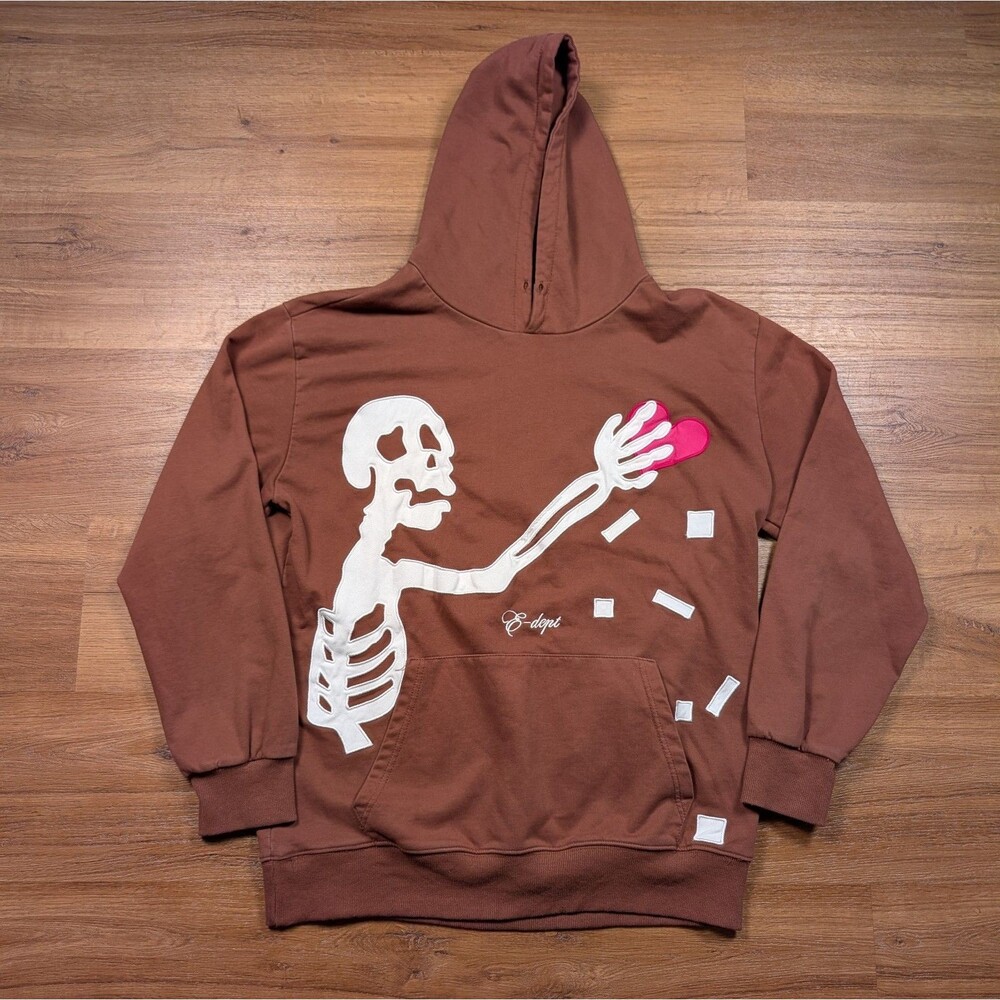 Aelfric Eden Pullover Hoodie Mens L Brown Skelton Heart Thief Long Sleeve